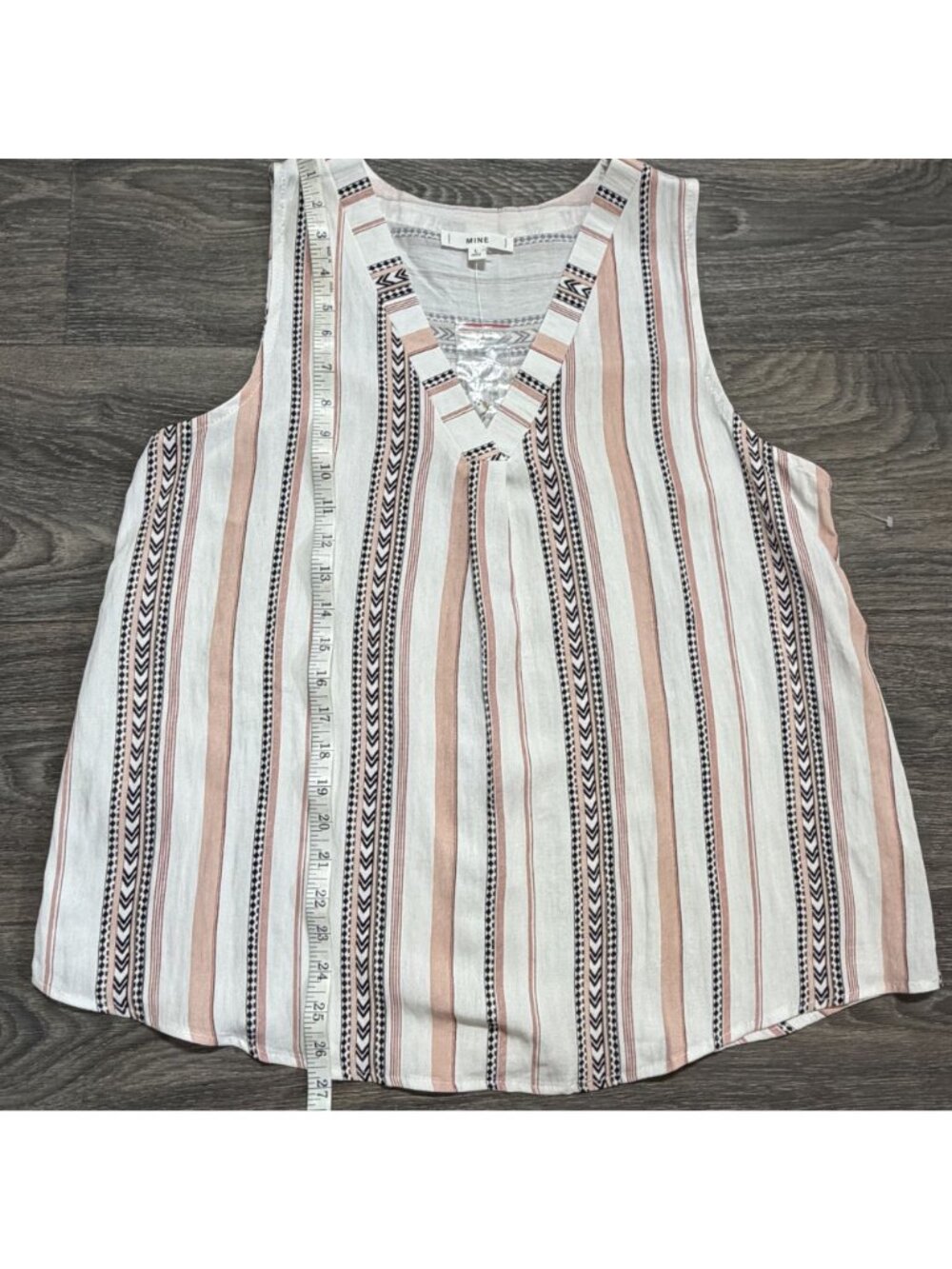 Mine Tank Top Large Pink Black Striped Geometric Sleeveless V Neck Rayon Blend - Picture 6 of 10